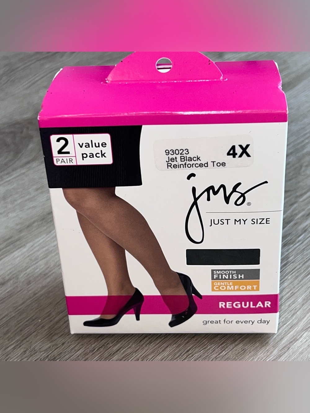 Just My Size JMS Pantyhose 4X Jet Black Regular Reinforced Toe 2 Pair Pack NEW